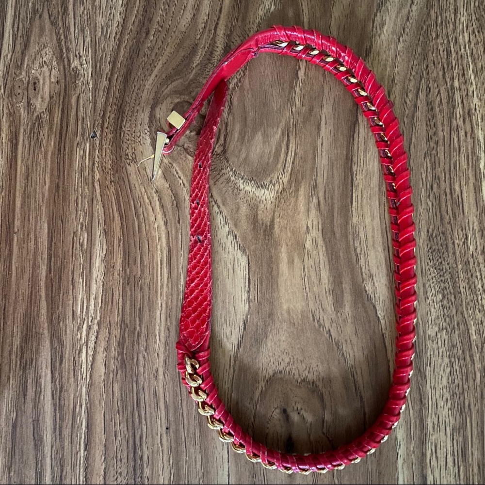 Vintage Red Leather Gold Chain Belt